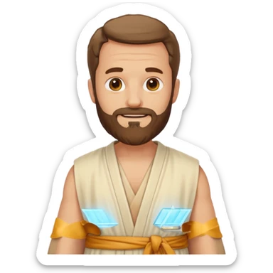 fullbody apostle Peter, classic emoji style, lighter colors, sleeveless shirt like in 'The Chosen', plain robes, detailed beard, standing, smiling sticker