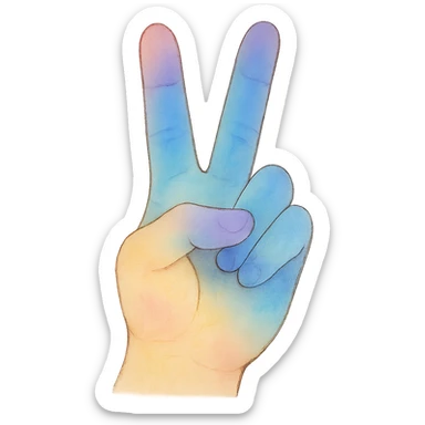 Increase blue and purple colors in the rainbow theme of the hand peace sign, keep the ghibli style, no background. sticker