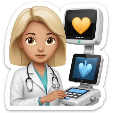 female doctor working an ultrasound machine sticker