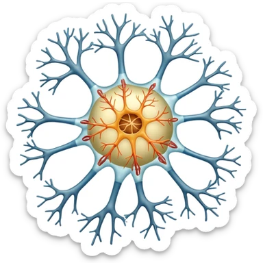 A scientificallu accurate nerve cell with the 3 main components, dendrites, axon and cell body. sticker