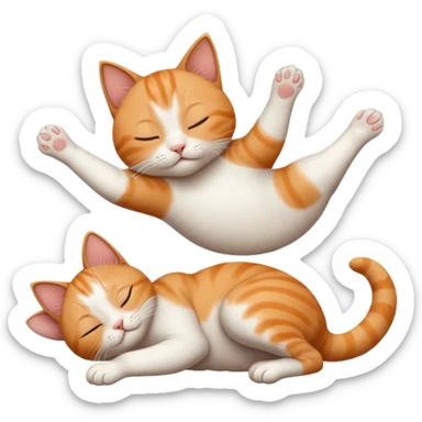 ginger and white small cat eyes closed lying down upside down with paws stretched out in different directions sticker