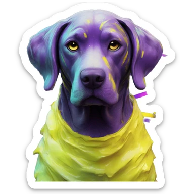.Zombie_ Vaporwave black holographic oilslick zombie yellow Labrador zombie dog yellow caution tape graffiti stripes iridescent blue purple mane yellow stripes sticker