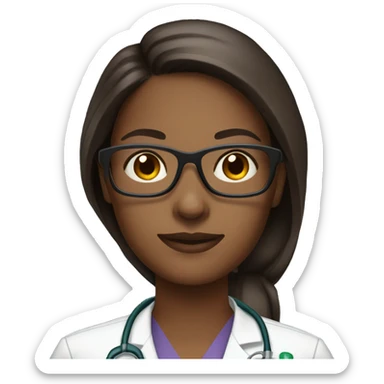 Medical assistant female dark skin long brown hair with glasses sticker