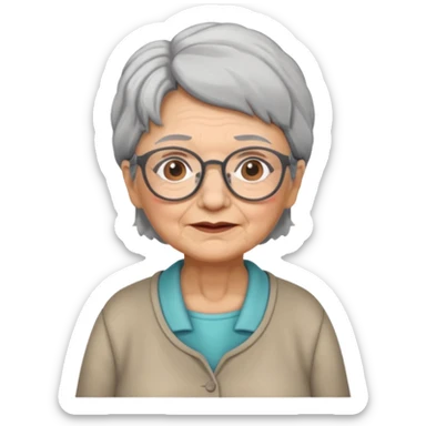 grandmother with glasses and gray hair, grizzle full body sticker