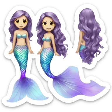 Iridescent mermaid tail full body white girl long hair brown and purple sticker