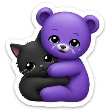 cute purple bear and black cat cuddling together  sticker