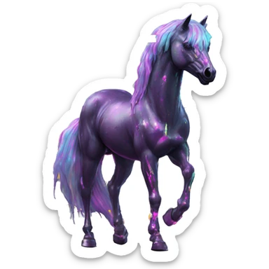 .Zombie_ Vaporwave black holographic oilslick zombie unicorn yellow caution tape graffiti Pegasus with  prosthetic leg  sticker