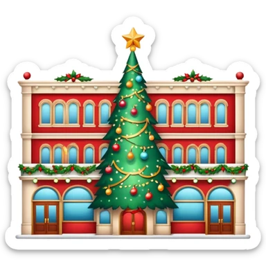 Christmas department store with holiday decorations sticker