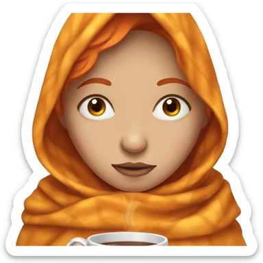 girl with orange hair inside a blanket sipping coffee eyes closed  sticker