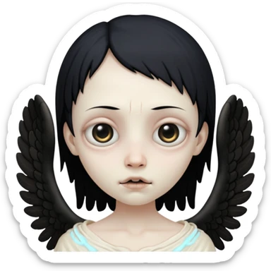 Skinless angel face, exposed bone and sinew, hollow eyes, dark gothic icon sticker