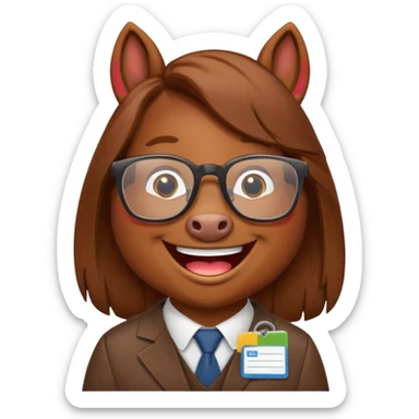 Laughing horse who is a smart bank clerk but laughing sticker