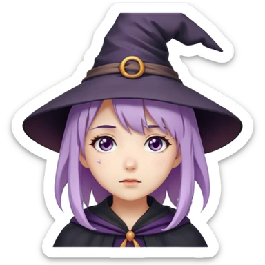 cute anime girl with lilac hair in a witch hat with a tear running from her eye sticker