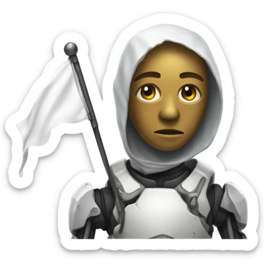 Damaged cyborg with white flag sticker