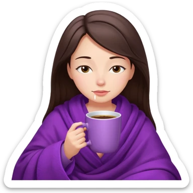 girl brunette inside a violet blanket sipping coffee from pink mug eyes closed iphone style sticker
