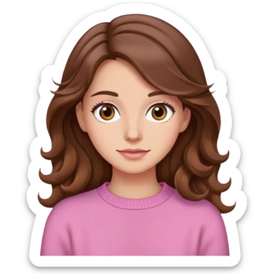 brown haired woman, brown eyes, pink sweater, long wavy brown hair sticker