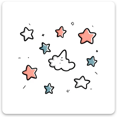 multiple stars in different sizes and shapes in pastel colors dd9fb0, ffc6d3, a3bfc9, c4bee2, f1b091, hand-drawn doodle style sticker
