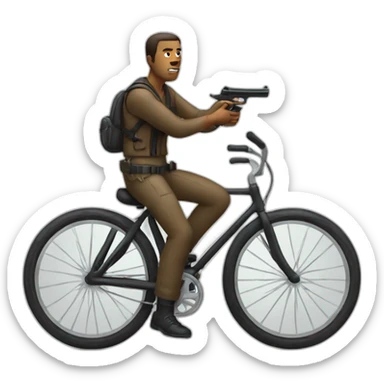 man with a gun on a bicycle sticker