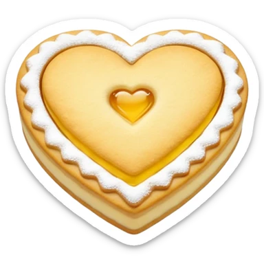 Realistic shortbread cookie in the shape of a heart with color of lemon jelly middle filling and sprinkled powder sugar on top. sticker