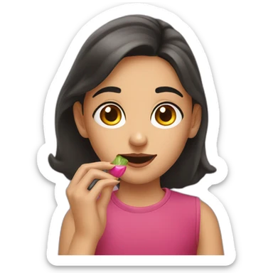 A young Lebanese person eating nail polish sticker