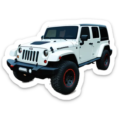 White Jeep Wrangler Rubicon with white roof and red rims  sticker