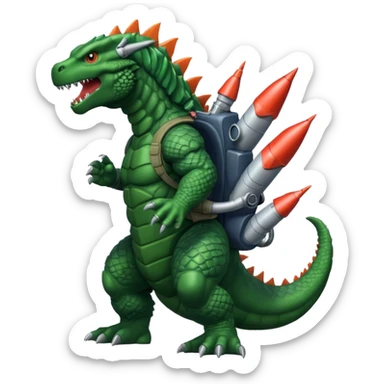 Godzilla flying with a rocket pack sticker