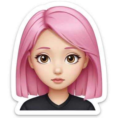 An Asian girl with pink-blonde hair, big eyes, thick eyebrows, and long eyelashes; only her head... sticker