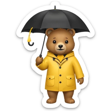 Bear with umbrella, wearing rain coat sticker