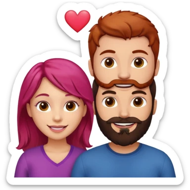 👩🏼‍❤️‍👨🏽 Something like this, but make the guy more lighter and give the girl a bit more red hair like ginger style make the guy have dark brown hair, same with the beard and add her in the middle top don’t forget the pink heart in the middle above us sticker