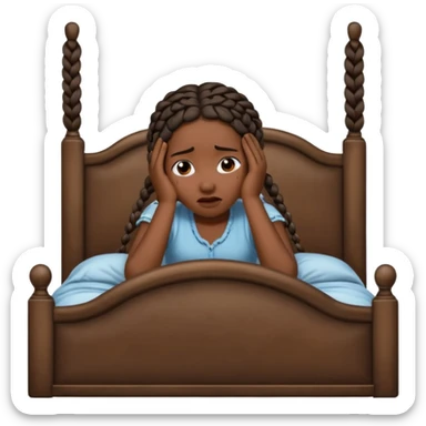 Black woman with braids in a big king size bed by herself crying sticker