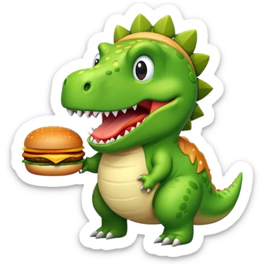 crea un dinosaurio rex alegre con una hamburguesa  sticker