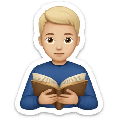 joven con camiseta azul oscuro leyendo un pergamino sticker