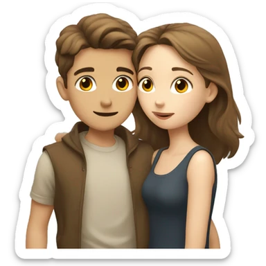 A pale brunette boy and a pale brown-haired girl kissing sticker