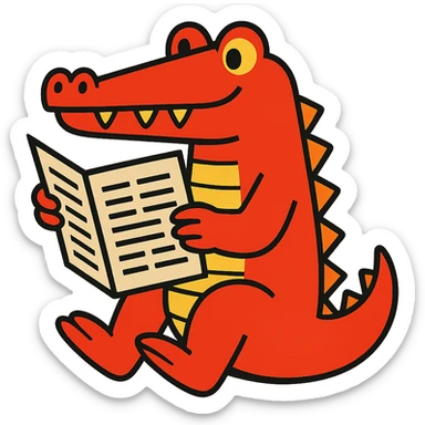 red crocodile sitting and reading a newspaper sticker