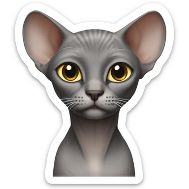 The Sphinx cat is grey with a white belly sticker