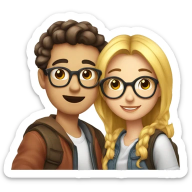 Nerd boy taking selfie with girl bestie  sticker