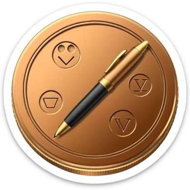 generate a token like a regular, real-life coin with an image of a pen in the middle sticker