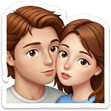 Girl with brown hair, kisses her boyfriend with hazel eyes and freckles  sticker