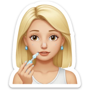 mulher loira com piercing no nariz aplicando skincare sticker