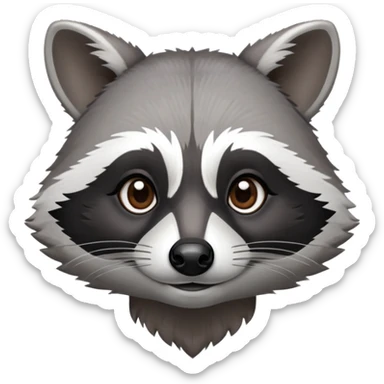 Cinematic-Noble-Raccoon-Portrait-Emoji – Poised and confident, with a sturdy build and a beautifully textured fur of silver-grey accented by dark black facial markings, deep-set, intelligent brown eyes, simplified yet sharp and sophisticated zoom out to show shoulders sticker