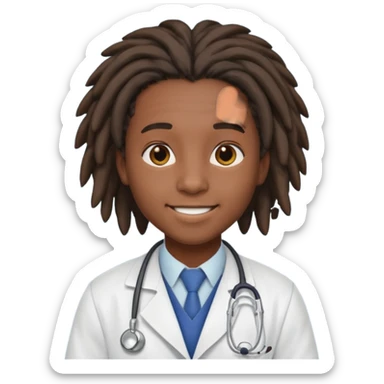 make me a black darkskin doctor with mid head lenghtdreads, he is a teen, no face hair, make him happy sticker