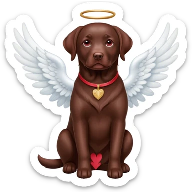 Chocolate Labrador with red color and white angel wings. Dog sits show full body. sticker