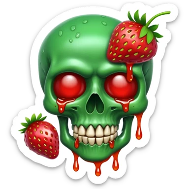 A green skull with strawberry marmalade sticker