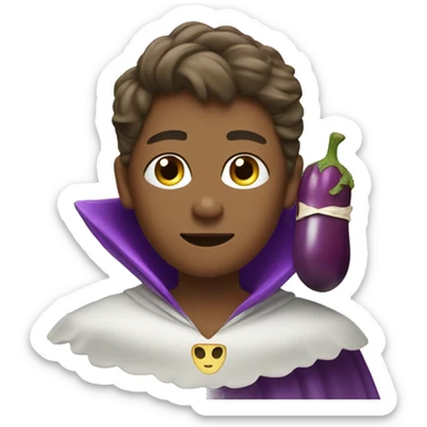 David wearing pride flag cape and eating eggplant sticker