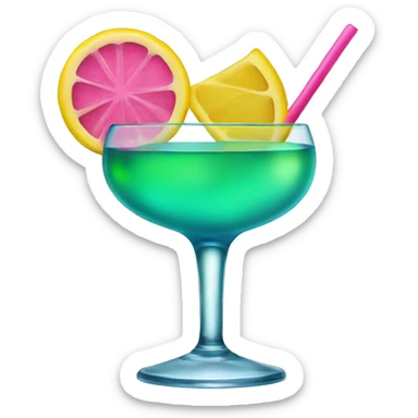 Bluish green cocktail with pink and yellow sticker