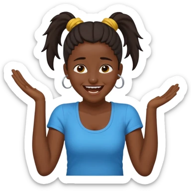 Baiza Ethiopian, dark hair Oldest but immature, no filter, funny Pose: laughing wildly, arms flailing age 21, hair in pony tail sticker