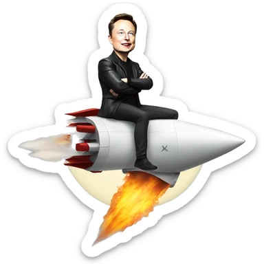 Elon Musk on a flying rocket sticker