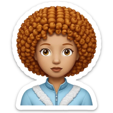 Create an iOS-style emoji of Ice Spice. Neutral facial expression, front-facing head only. Curly ginger short afro hairstyle. Clean Apple emoji style, smooth shading, simple shapes, plain background. sticker