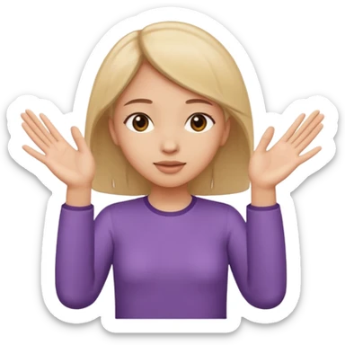 Girl with two hands in front out palms facing upwards and hands in front of her sticker