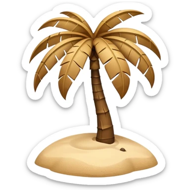 A 3D cartoon coconut palm tree with coconuts near the top and a sandy base, tropical light setting, Memoji-style realism. sticker