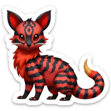 Rare exotic cute epic aesthetic gothic colorful Salandit-Eevee-Civet-species-Fakemon-hybrid-creature, with markings, full body sticker